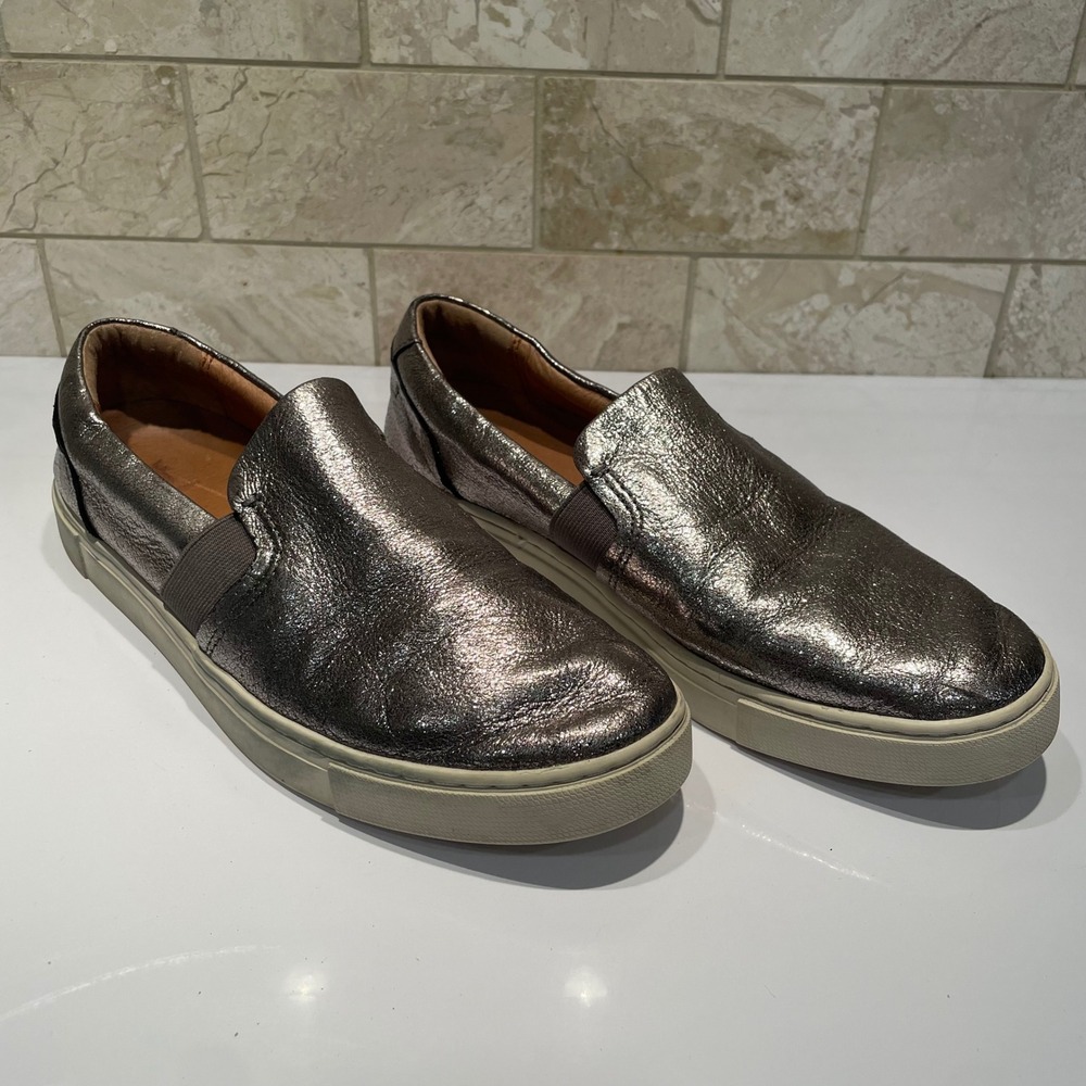Frye Ivy Silver Metallic Leather Slip On Sneakers Shoes 3474710-SLV Womens 8.5